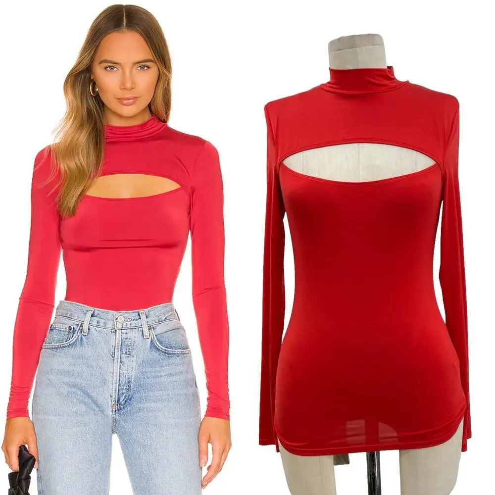 Lovers + Friends Viana Top Red Long Sleeve Cut Out Neckline Size‎ XS
